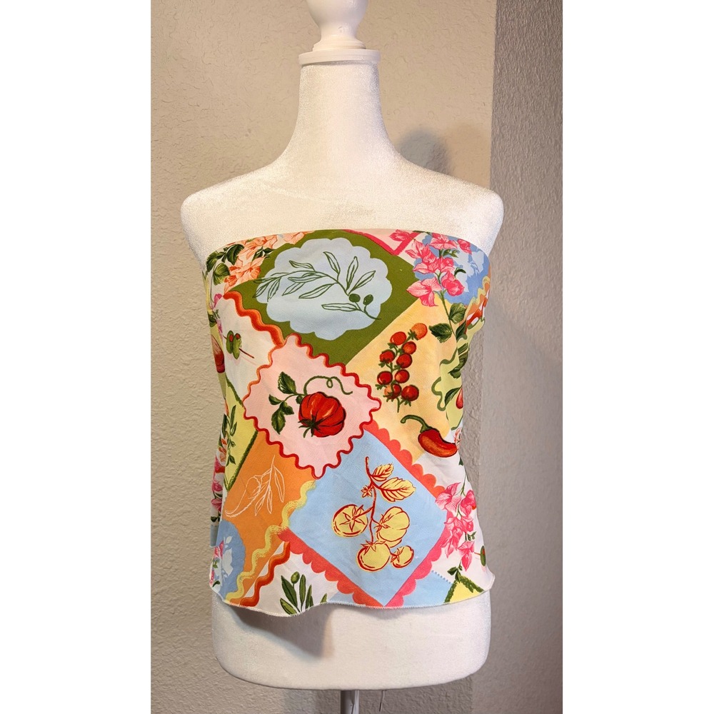 Mediterranean Patchwork Fruit Vegetable Print Tube Top XL Coastal Resort